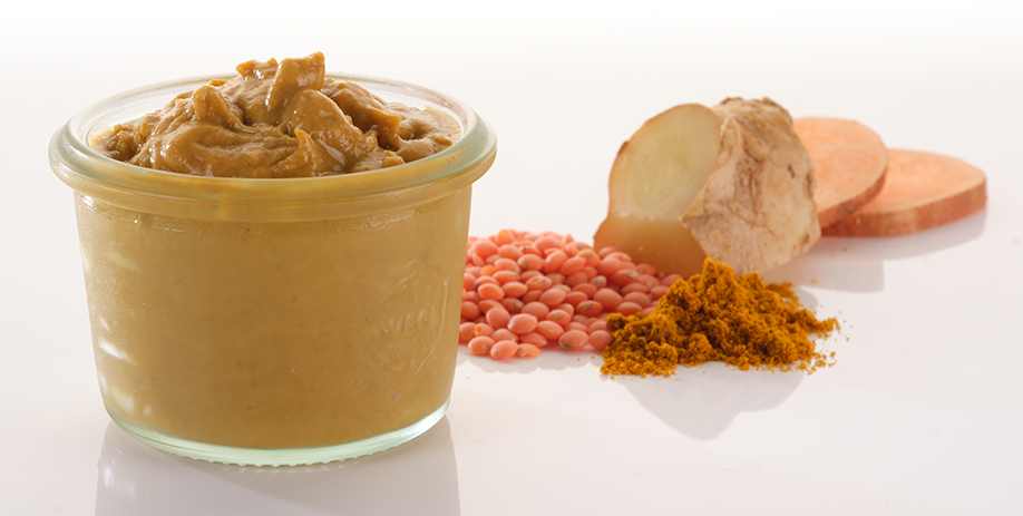 Lentejas rojas - Crema de boniato al estilo dal